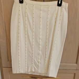 Premise Ivory Pencil Skirt with Gold Studs